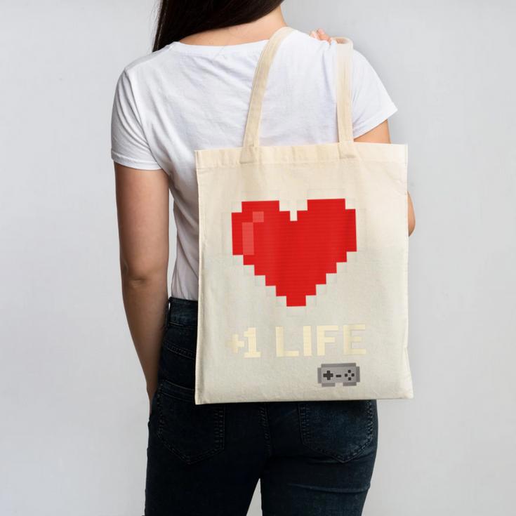 Retro Gamer 1 Life Pixel Heart – 8-Bit Gaming Nostalgia Canvas Tote Bag