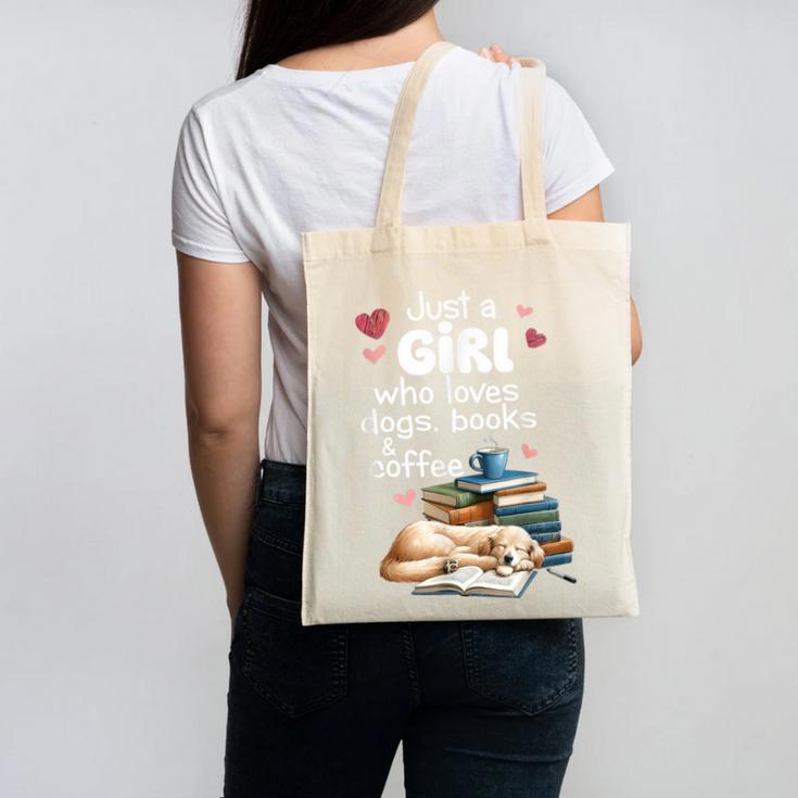 Retro Just A Girl Who Love Dogs Books And Coffee Bookworm Canvas Tote Bag
