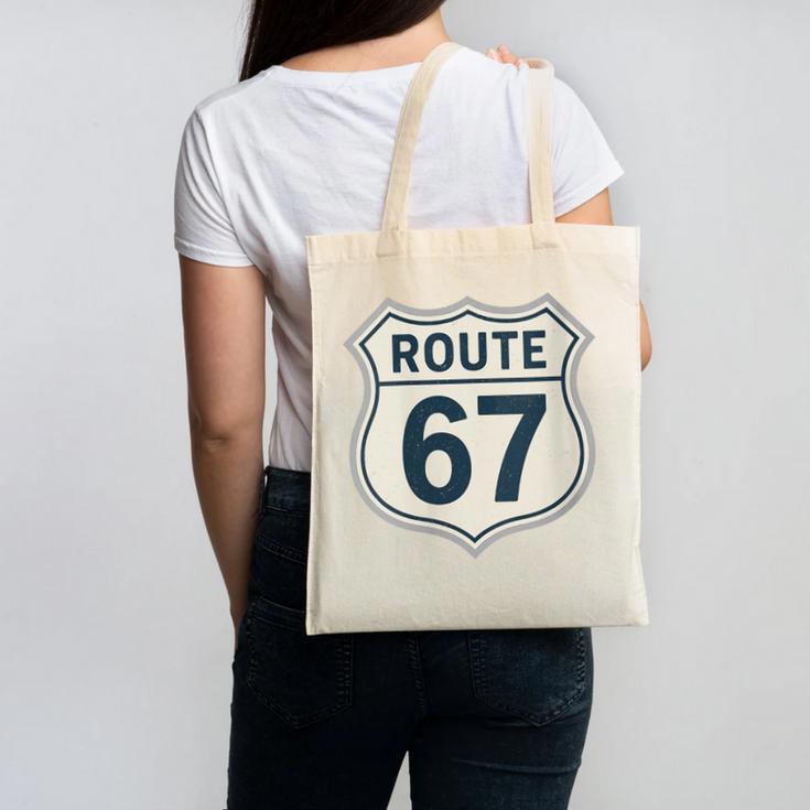 Retro Route 67 Highway Sign Vintage Road Nostalgia Canvas Tote Bag