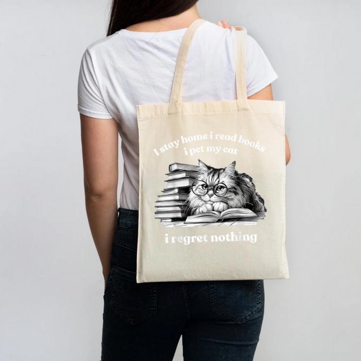 Retro I Stay Home I Read Books I Pet My Cat I Regret Nothing Canvas Tote Bag