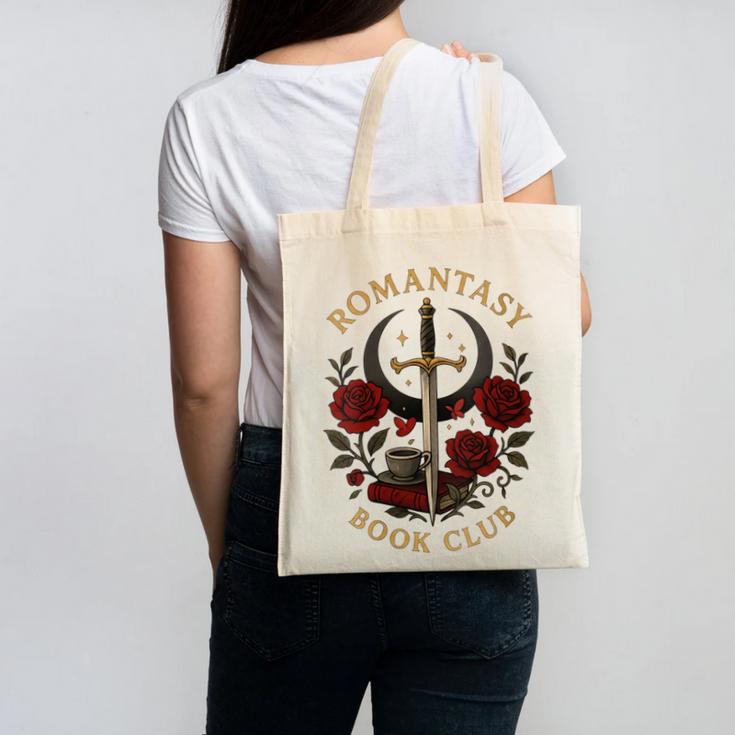 Romantasy Book Club Coffee Sword Roses Canvas Tote Bag