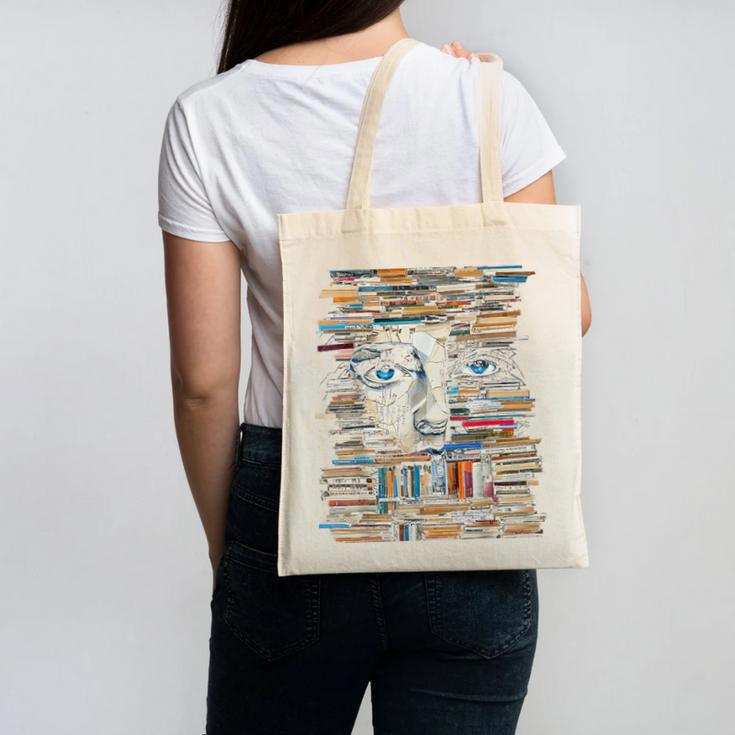 RtY Book Man Graphic Eyes Colorful Art Small Canvas Tote Bag