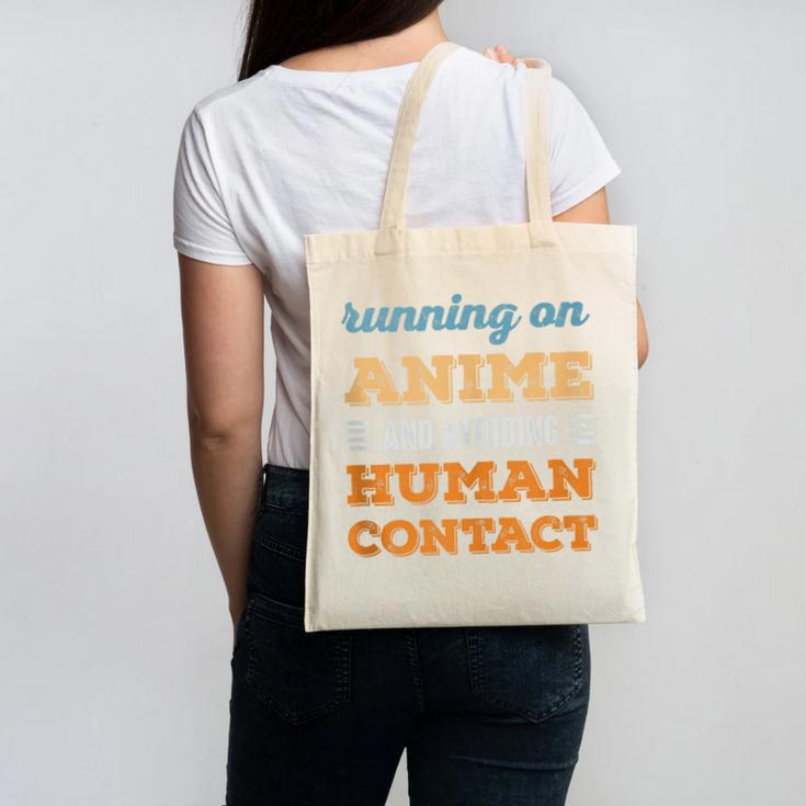 Running On Anime Social Introvert Humor Vintage Canvas Tote Bag