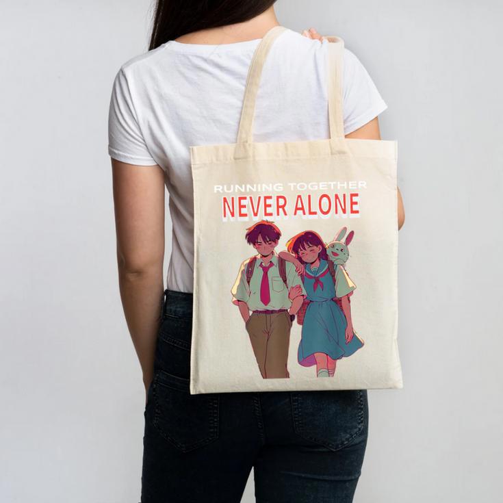 Running Together Always Connected Anime Nostalgia Message Canvas Tote Bag