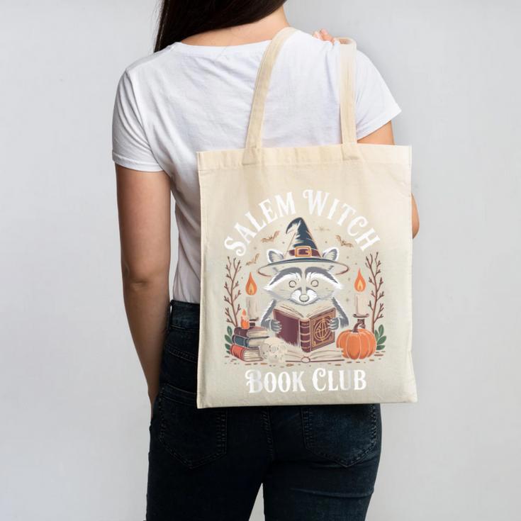 Salem Witch Book Club Raccoon Halloween Canvas Tote Bag