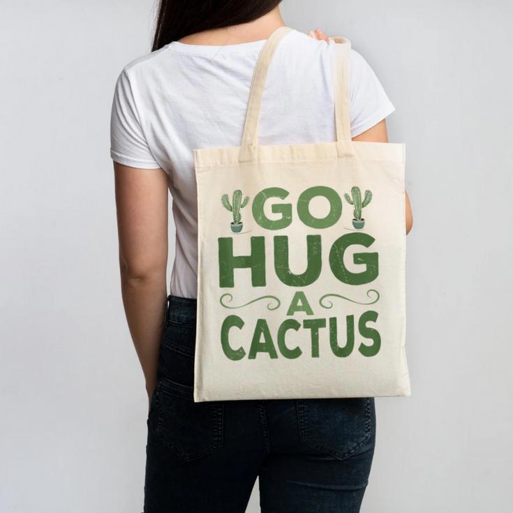 Sassy Saying Go Hug Cactus Introverts Sassy Quote No Hugs Canvas Tote Bag