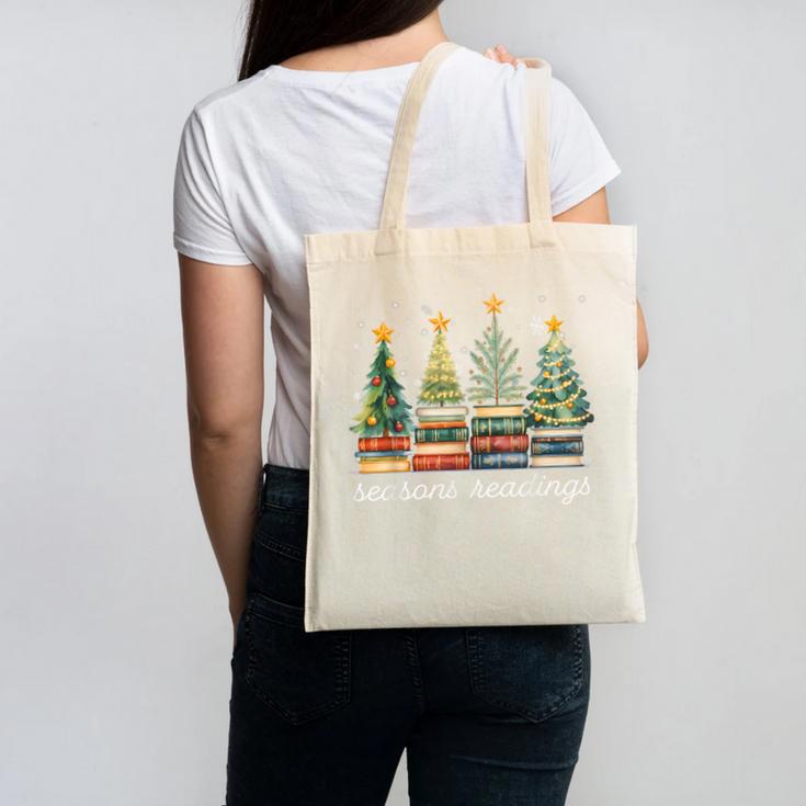 Seasons Readings All Booked For Christmas Book Reading Lover Canvas Tote Bag