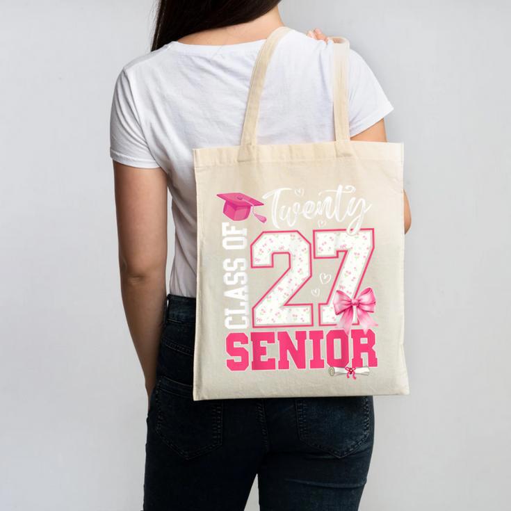 Senior 2027 Class Of 2027 Pink Coquette Bow Graduation Girl Canvas Tote Bag