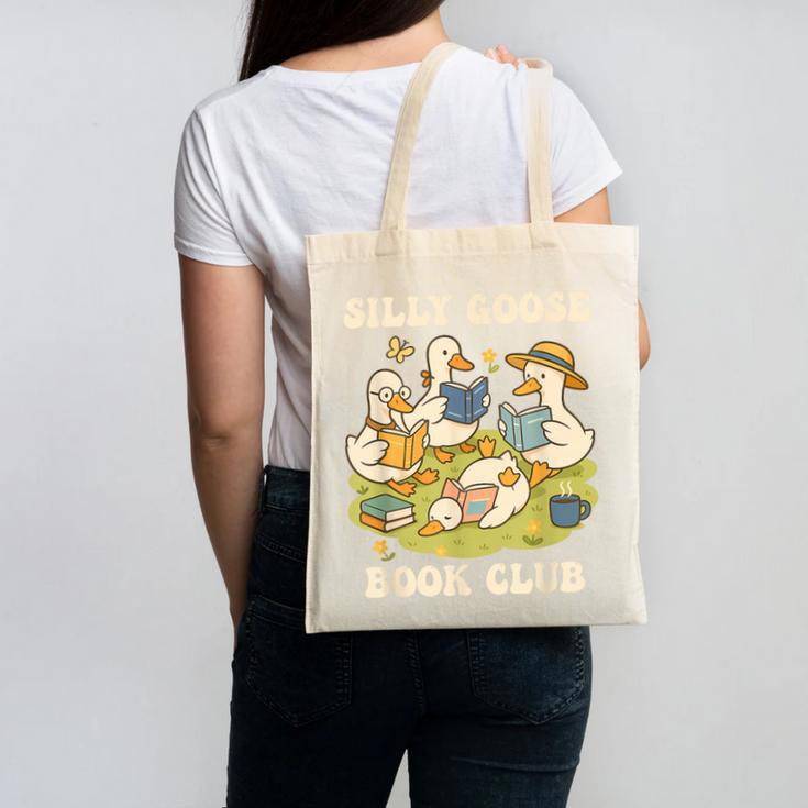 Silly-Goose Book Club Goose And Book Lovers Canvas Tote Bag