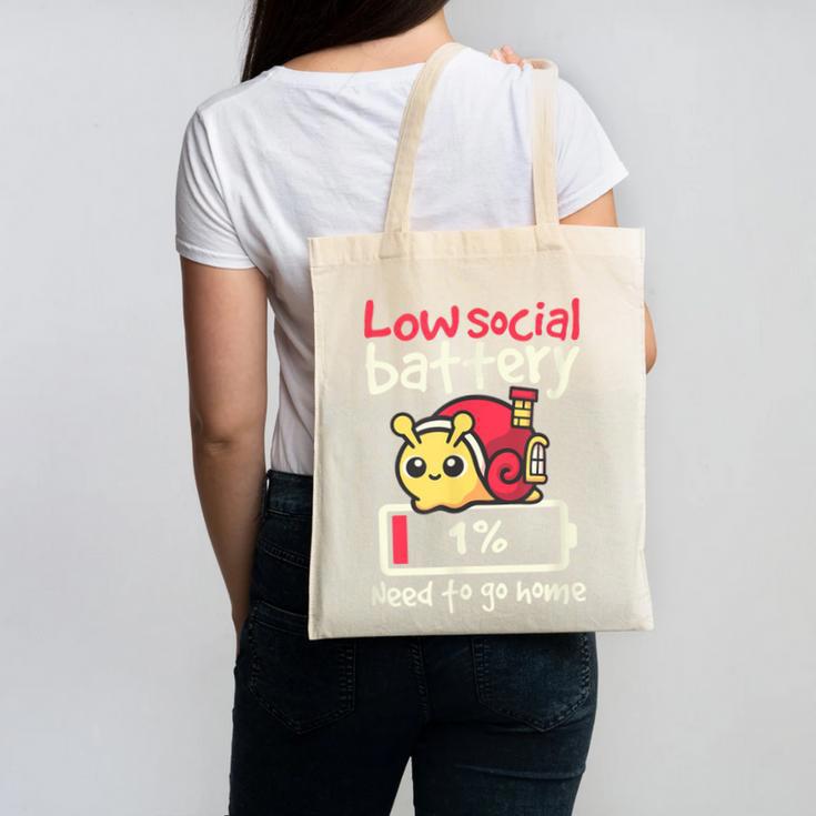 Snail Low Social Battery Need To Go Home Tee For Introvert Canvas Tote Bag