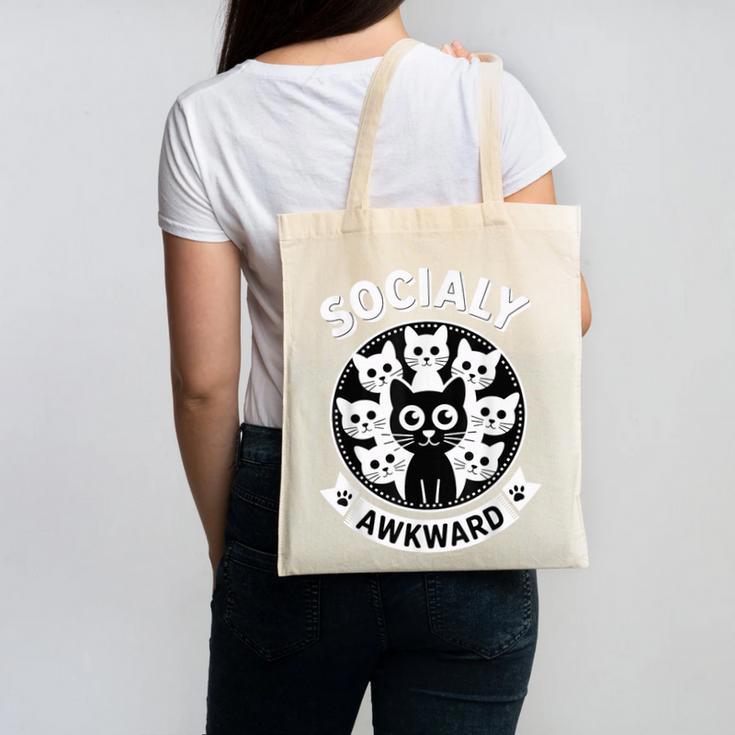 Socially Awkward Cute Introvert Cat Meme Anti-Social Club Canvas Tote Bag