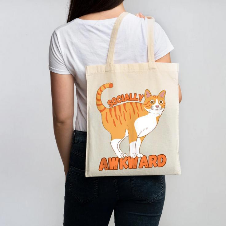 SOCIALLY AWKWARD FUNNY CAT ANTISOCIAL INTROVERT WEIRD Canvas Tote Bag
