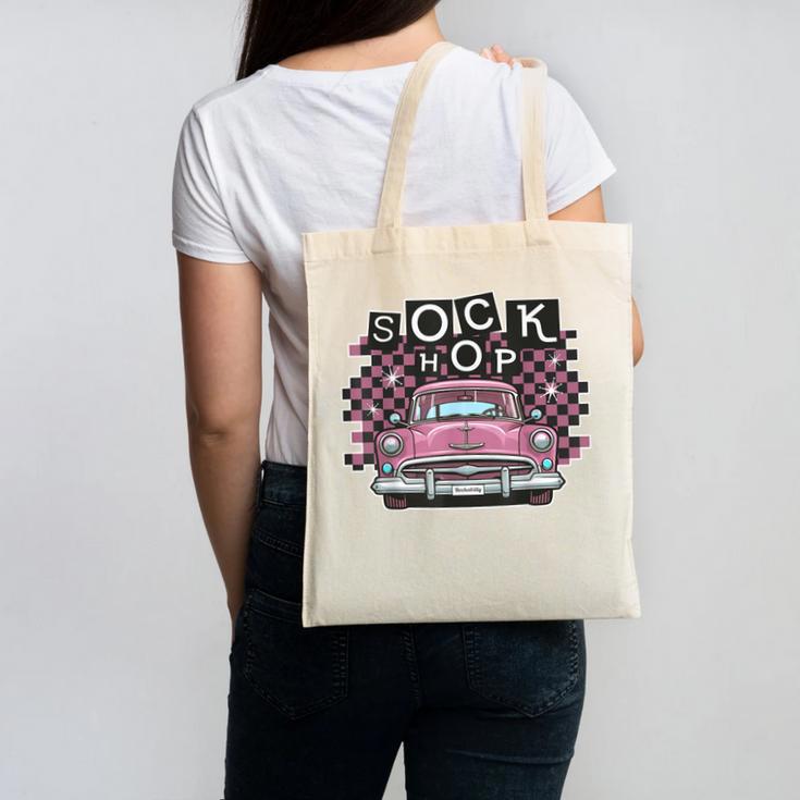 Sock Hop 50s Classic Car Nostalgia 1950s Greaser Canvas Tote Bag