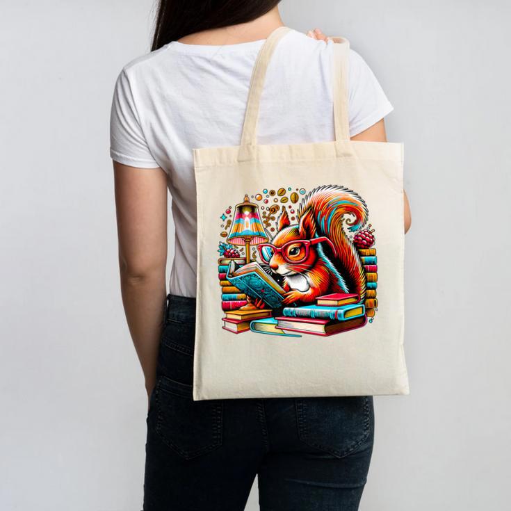 Squirrel Reading a Book Lover Bookworm Canvas Tote Bag