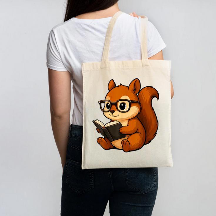 Squirrel Reading Book Lover Canvas Tote Bag