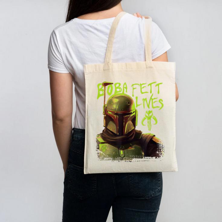Star Wars The Book Of Boba Fett Neon Boba Fett Lives Poster Canvas Tote Bag