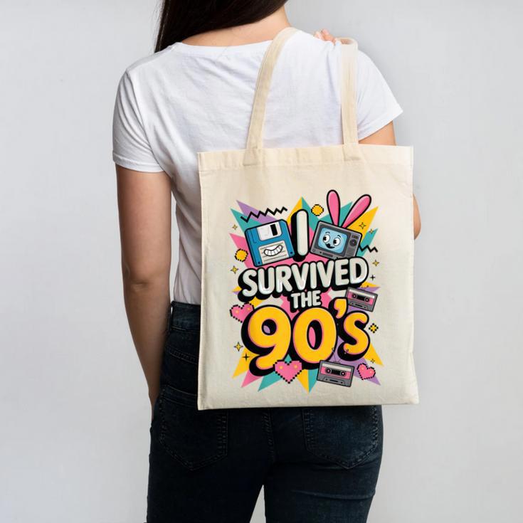 I Survived The 90s – Cute Retro Cartoon Nostalgia Canvas Tote Bag