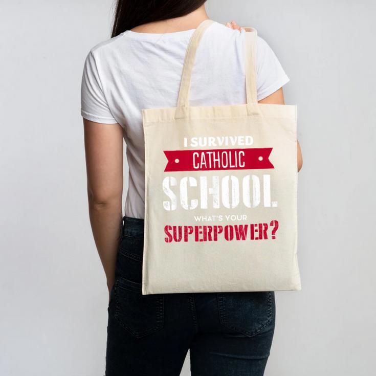 I Survived Catholic School Shirt Catholic Graduation Canvas Tote Bag