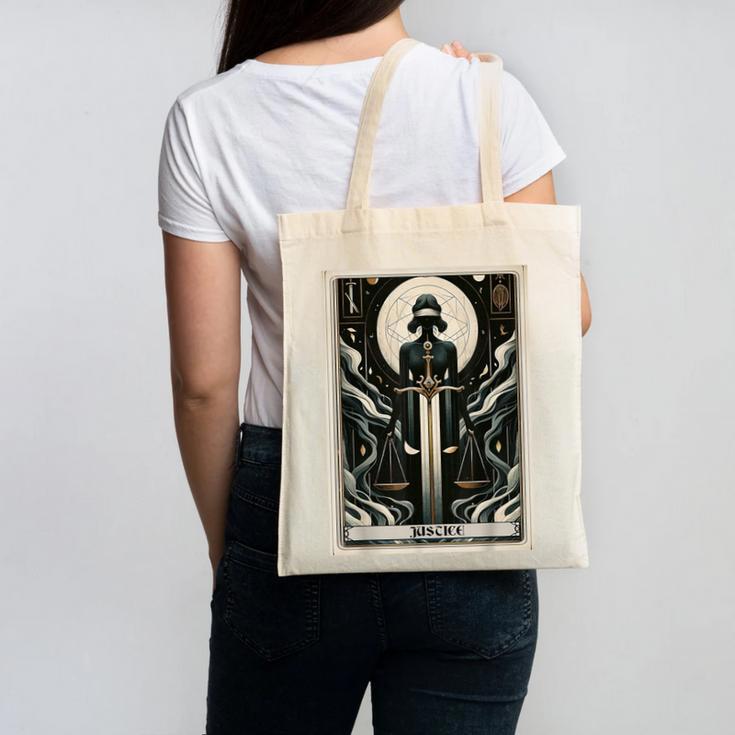 Tarot Cards Guide Book Esoteric Mysticism Clothing Tarot Card Justice Canvas Tote Bag