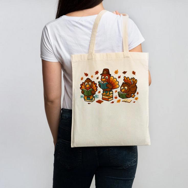 Teacher Fall Thanksgiving Turkey Reading Books Lovers Canvas Tote Bag