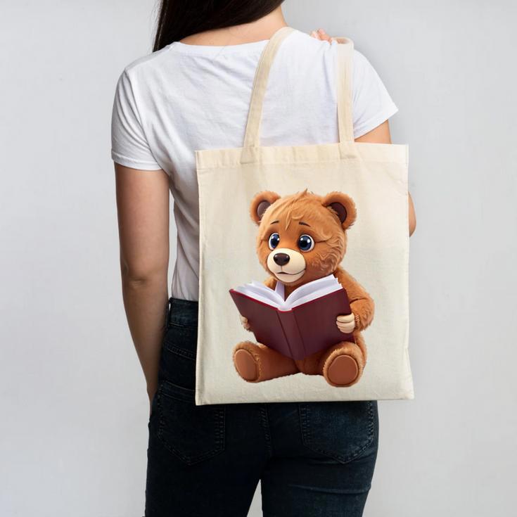 Teddy Bear Reading a Book Canvas Tote Bag