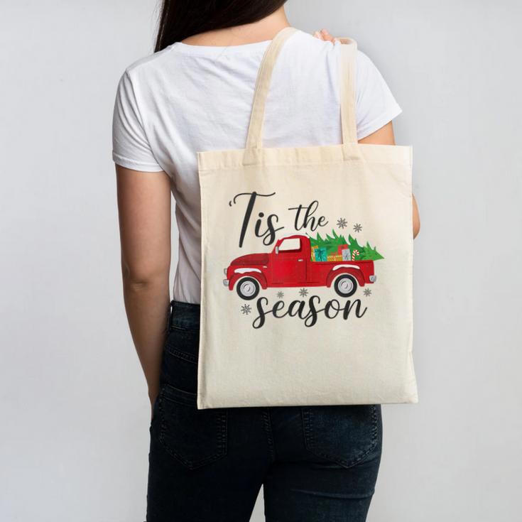 Tis The Season Holiday Nostalgia Red Truck Canvas Tote Bag