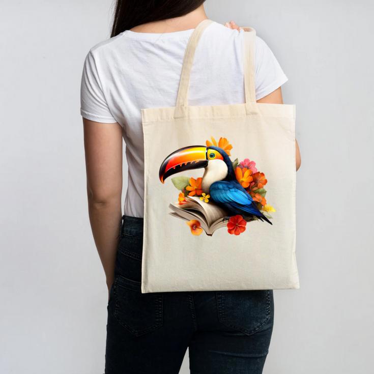 Toucan Reading Book Canvas Tote Bag