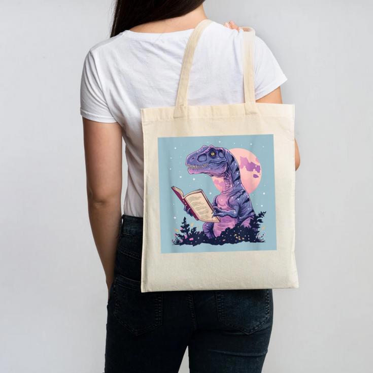 Trex Reading Book Dinosaur Canvas Tote Bag