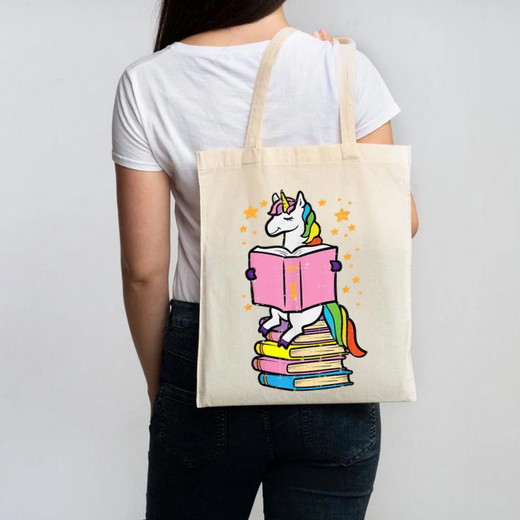 Unicorn Read Reading Book Librarian America Girls Women Canvas Tote Bag
