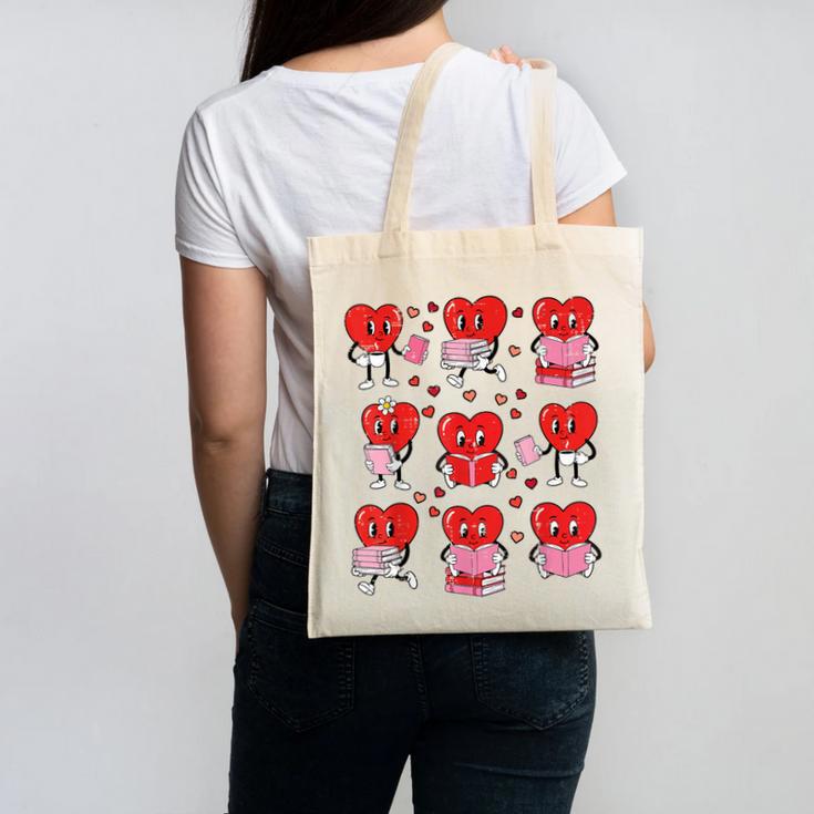 Valentines Day Librarian Heart Reading Book Women Men Kids Canvas Tote Bag