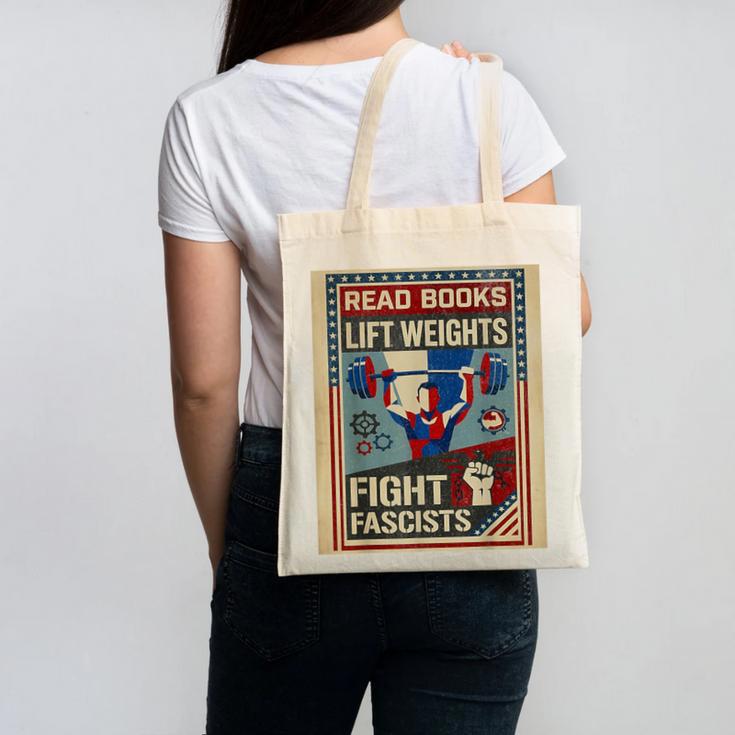 Vintage Style Read Books Lift Weights Fight Fascists Retro Canvas Tote Bag