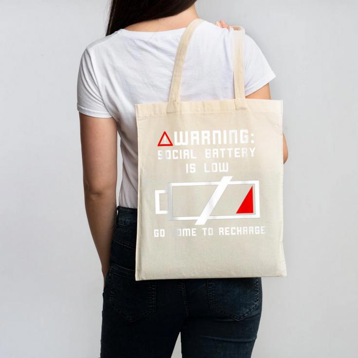 Warning Social Battery Is Low Introvert Shirt Canvas Tote Bag