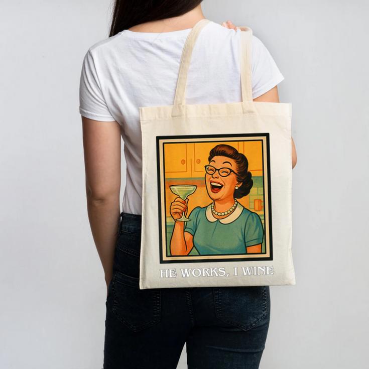 I Wine Housewife Retro Nostalgia Classic 1950s Vintage Humor Canvas Tote Bag