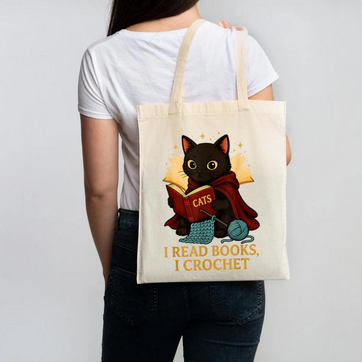 Wizard Cat Reading a Book While Crocheting Canvas Tote Bag