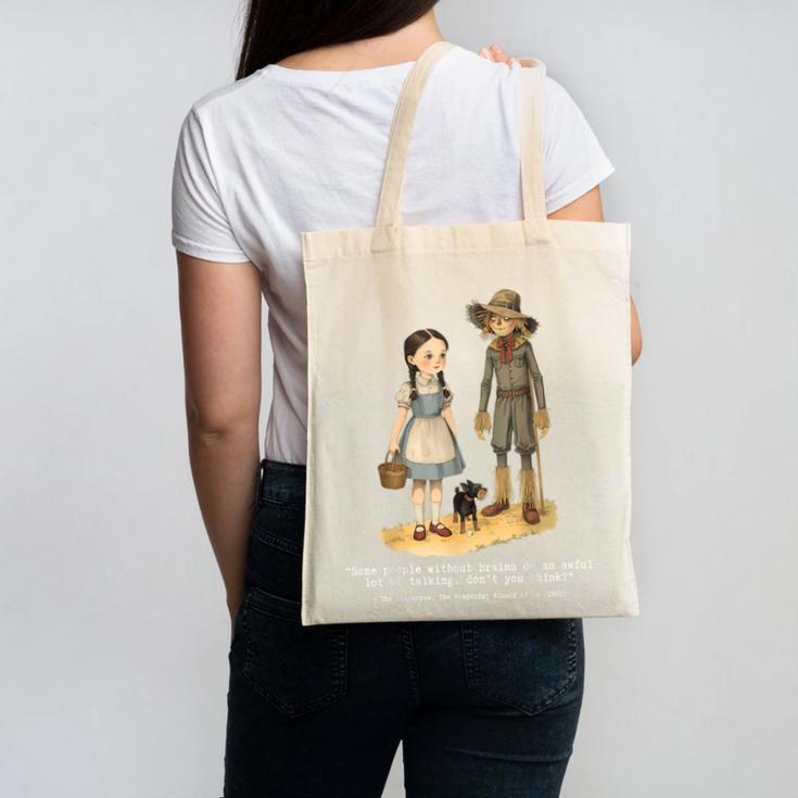 Wizard Of Oz Book Quote Scarecrow Dorothy Retro Drawing Canvas Tote Bag