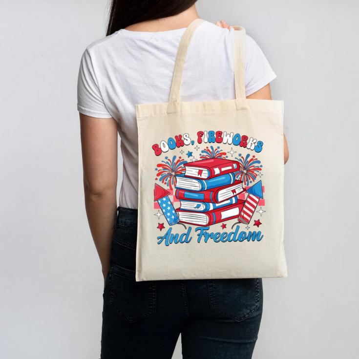 Women's Books Fireworks And Freedom Independence Day Book Lover Canvas Tote Bag