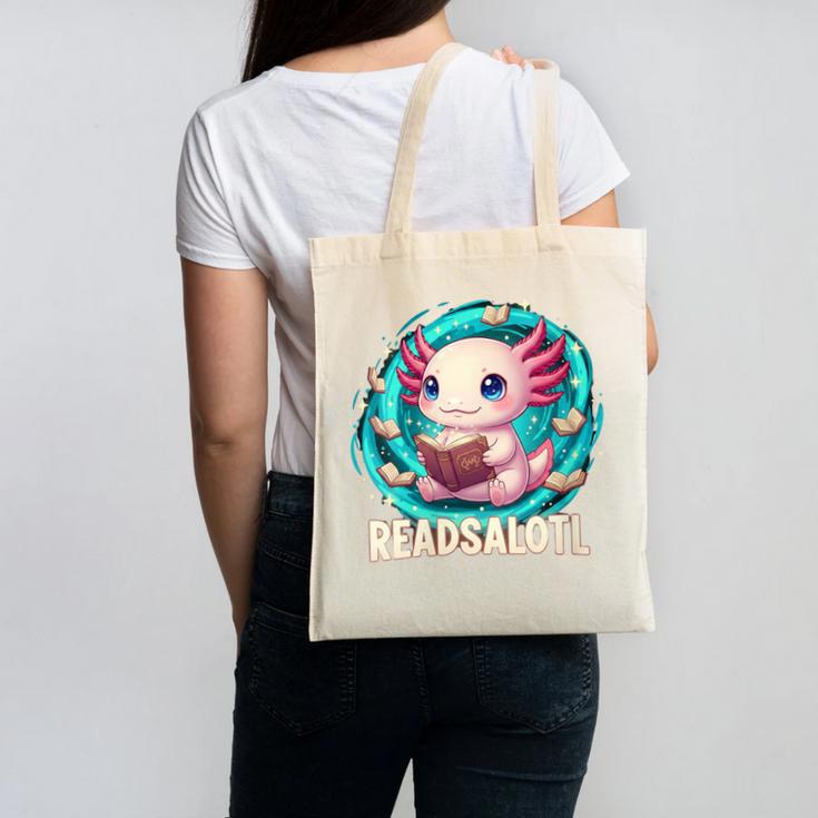 Women's Readsolotl Kawaii Axolotl Reading Book Lover Canvas Tote Bag