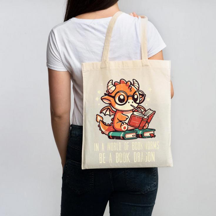 In World Of Bookworms Be Book Dragon Cute Women Kids Men Canvas Tote Bag