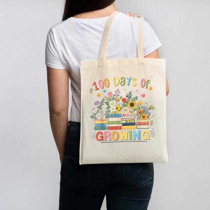 100th Day Of School Teacher Floral Books 100 Days Of Growing Canvas Tote Bag