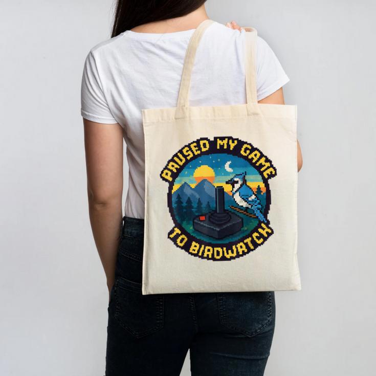 8-Bit Gamer Birder Blue Jay Arcade Nostalgia Nature Canvas Tote Bag