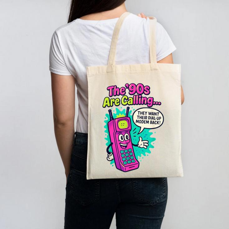 The 90s Are Calling Retro 90s Kid Nostalgia Gag Meme Canvas Tote Bag