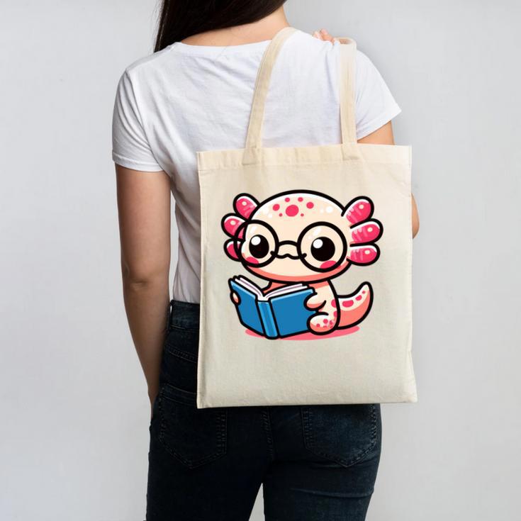 Adorable Book Lover Axolotl With Reading Glasses Cute Canvas Tote Bag