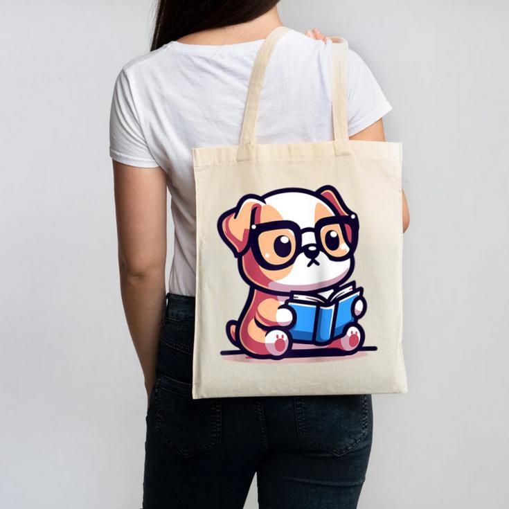 Adorable Book Lover Bulldog With Reading Glasses Cute Raglan Baseball Tee Canvas Tote Bag