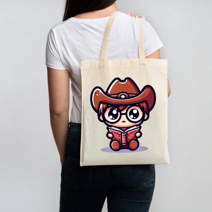 Adorable Book Lover Cowboy With Reading Glasses Cute Canvas Tote Bag