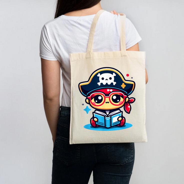 Adorable Book Lover Pirate With Reading Glasses Cute Canvas Tote Bag Adorable Book Lover Pirate With Reading Glasses Cute Canvas Tote Bag