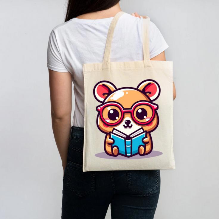 Adorable Book Lover Quokka With Reading Glasses Cute Canvas Tote Bag