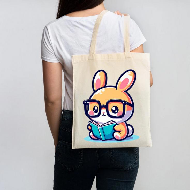 Adorable Book Lover Rabbit With Reading Glasses Cute Premium Canvas Tote Bag