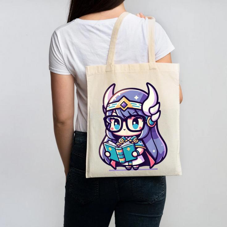 Adorable Book Lover Valkyrie With Reading Glasses Cute Canvas Tote Bag