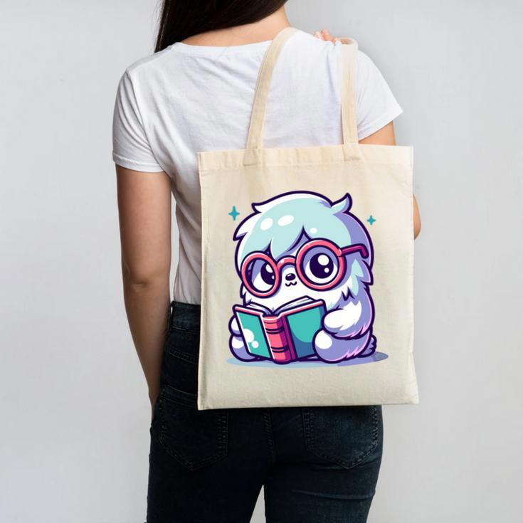 Adorable Book Lover Yeti With Reading Glasses Cute Canvas Tote Bag