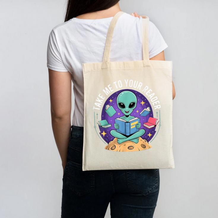 Alien Reader Reading Teacher Librarian Book Lover Canvas Tote Bag